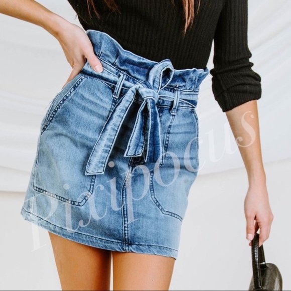 Free People Dresses & Skirts - FREE PEOPLE Paperbag High Waist Denim Mini Skirt